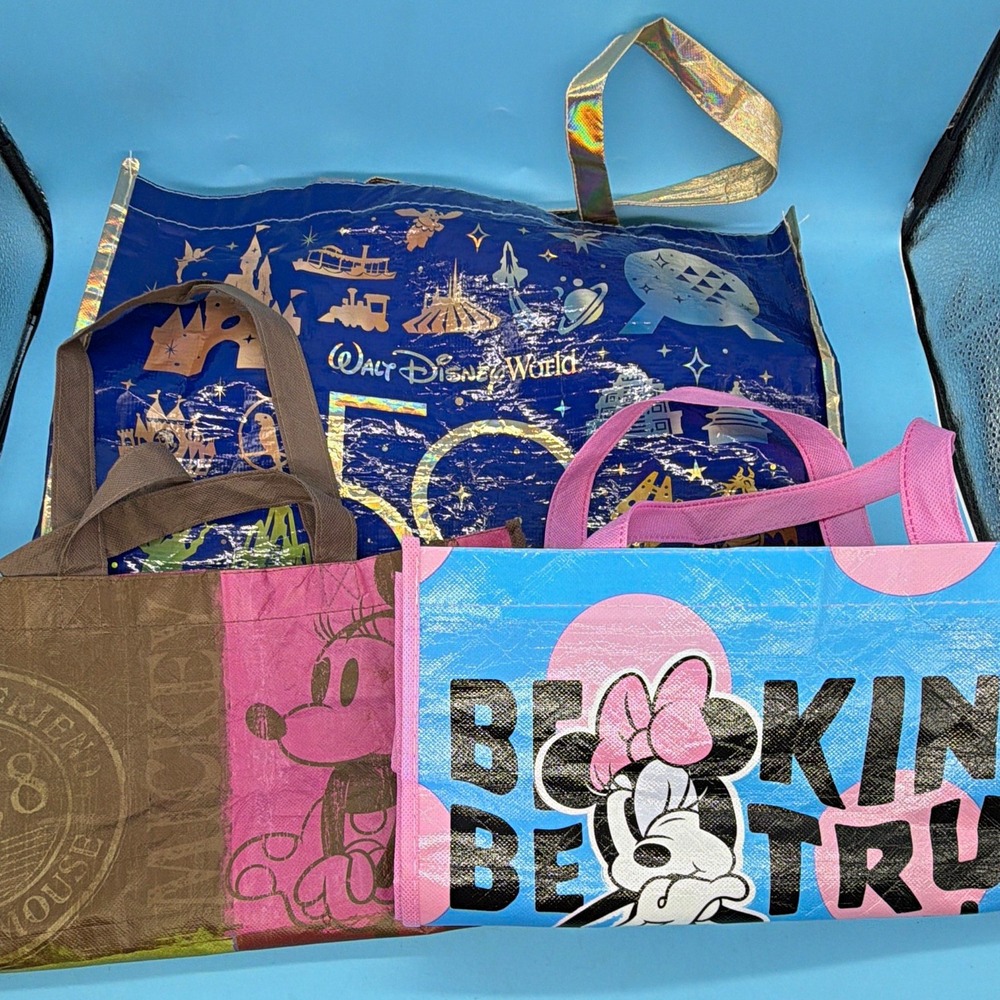 Disney Lot of 3 Reusable Shopping Bags 1 DisneyWorld 50th, 1 Minnie and 1 Mickey